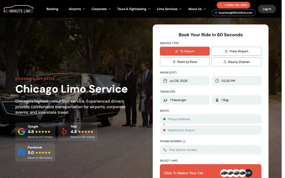 60 Minute Limo: a chauffeur booking website
